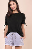 Ashton Lace Up Tee in Black