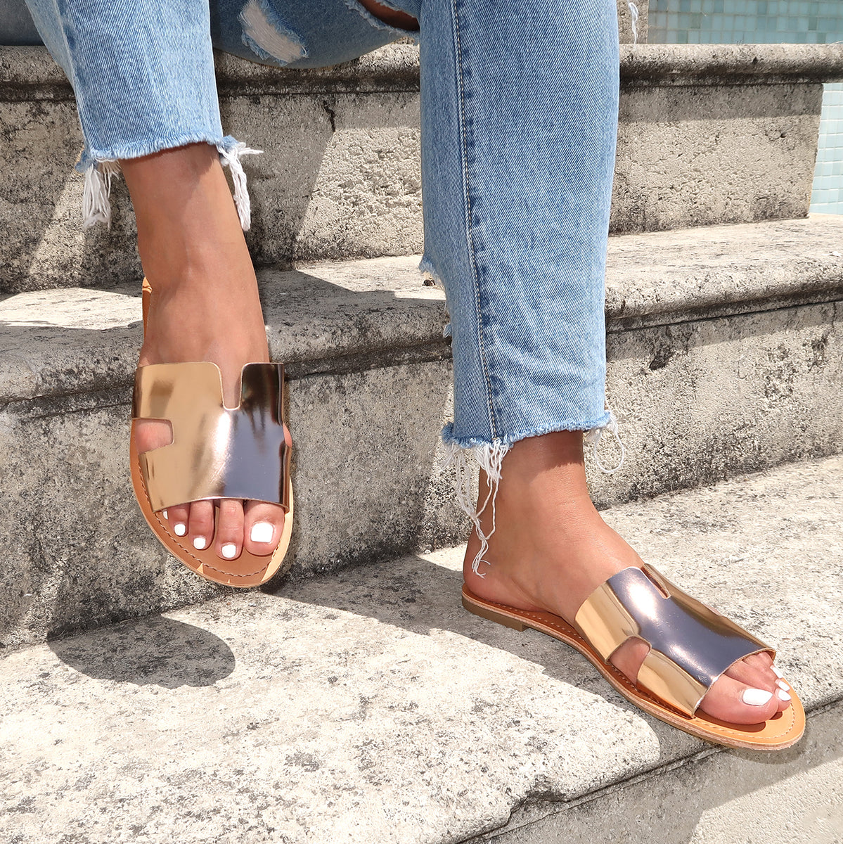 Rose gold slides deals