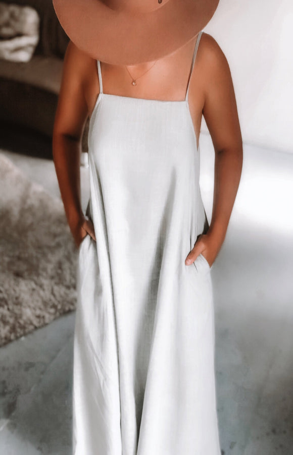 Quinn Midi Dress in Sage Grey